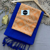 Royal Blue Handloom Cotton Saree With Bandhej Print Blouse